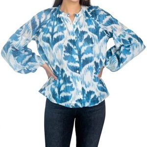 OLIVIA JAMES THE LABEL Emory Blouse in Damask Sky Blue/Ivory Size XS
